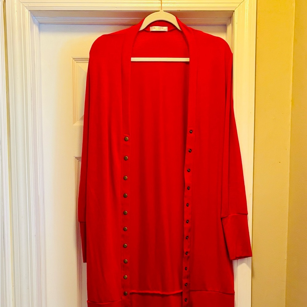 Gently used, HALIFE Red Button-Down Cardigan